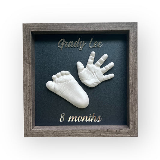 9"x9" Framed casting kit with the name/age for baby 0-12 months