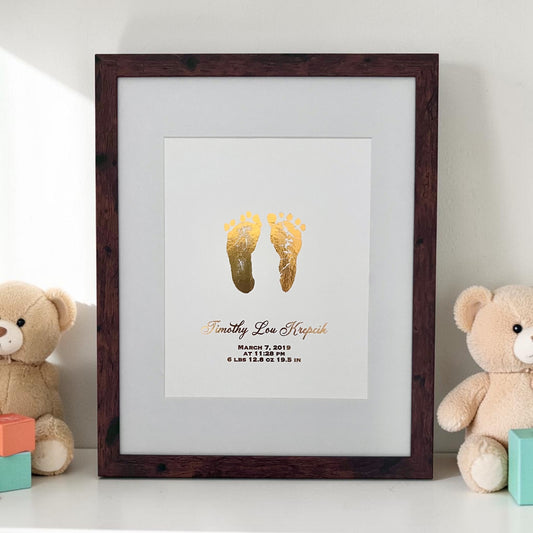 Framed Real Foil Baby Handprints and Footprints, Birth Stats Keepsake, Nursery Wall Art