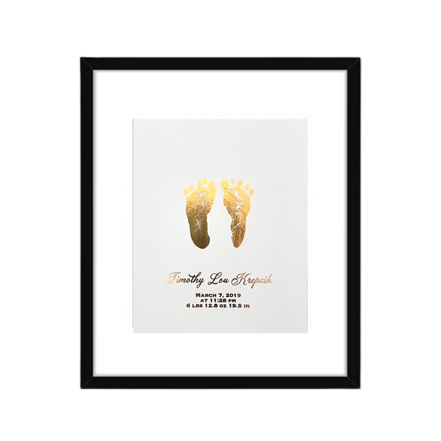Framed Real Foil Baby Handprints and Footprints, Birth Stats Keepsake, Nursery Wall Art