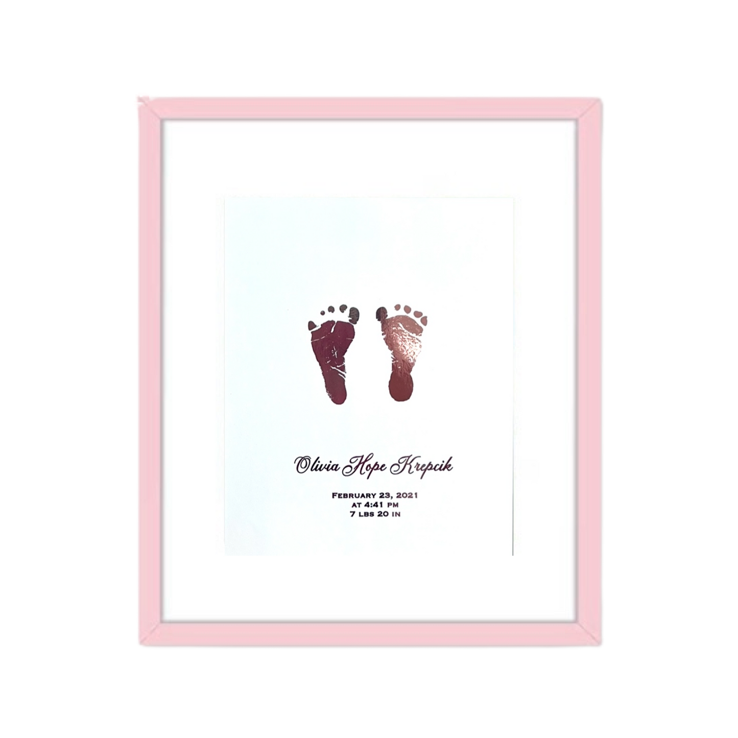 Framed Real Foil Baby Handprints and Footprints, Birth Stats Keepsake, Nursery Wall Art