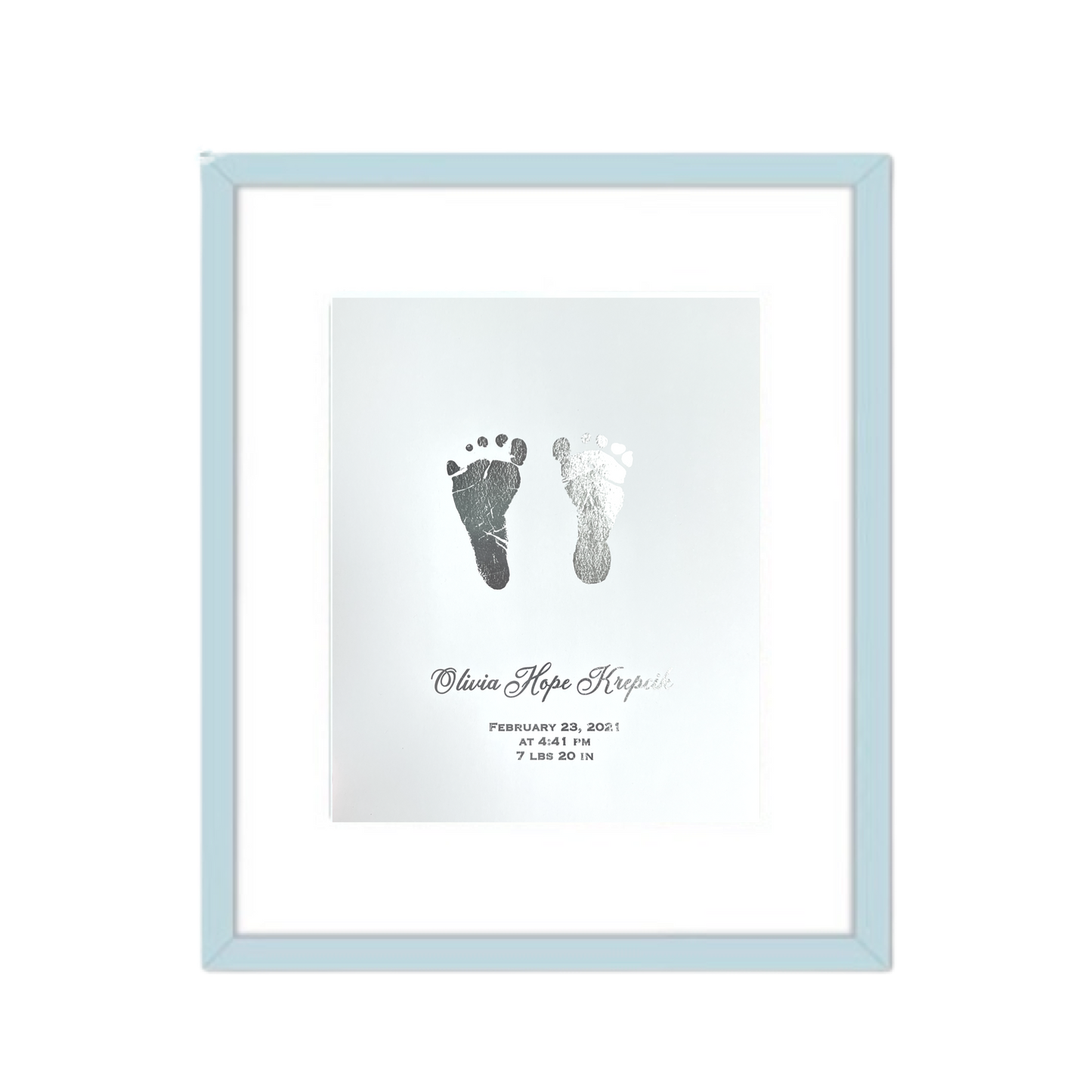 Framed Real Foil Baby Handprints and Footprints, Birth Stats Keepsake, Nursery Wall Art