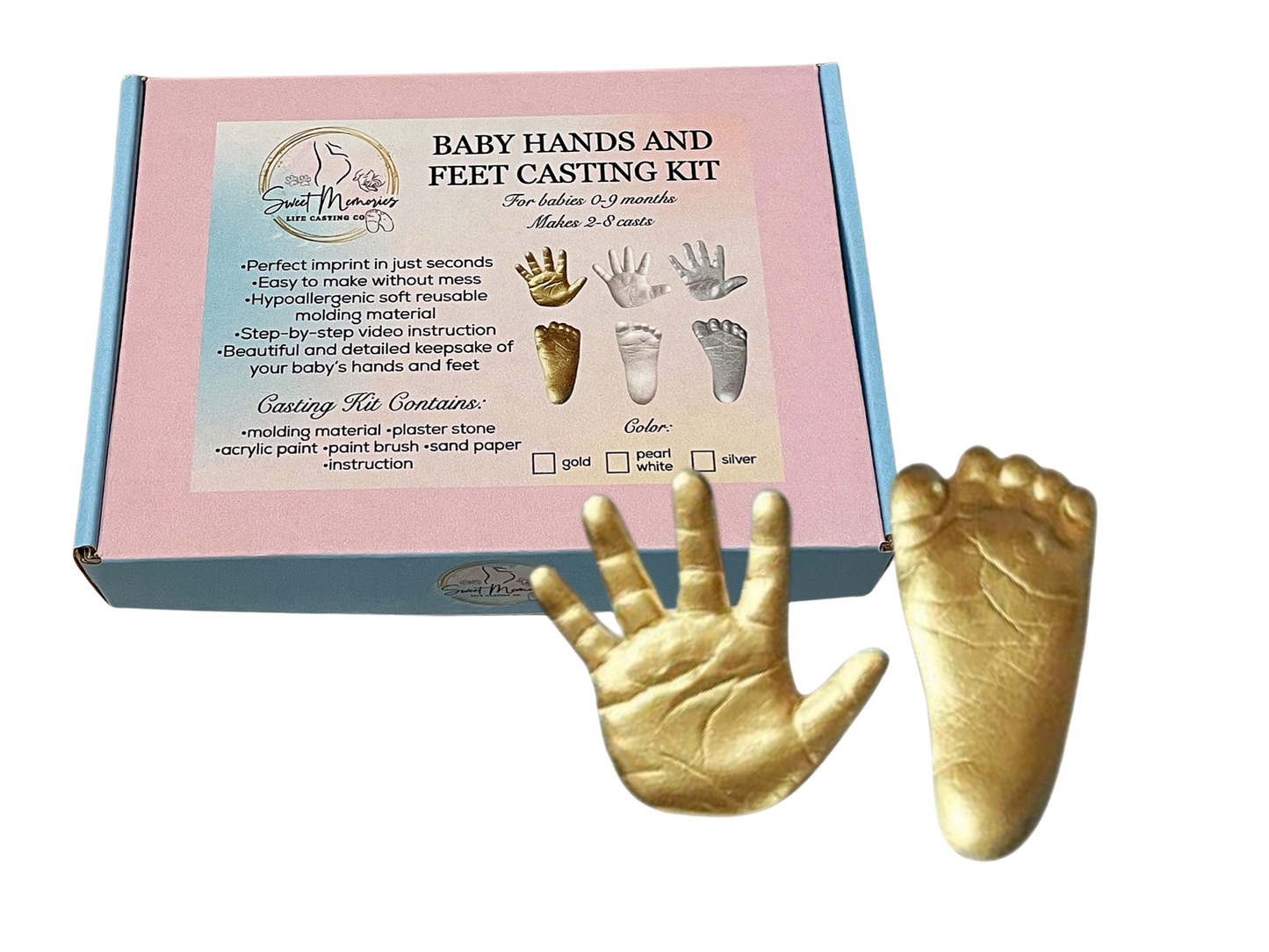baby hand mold and foot mold gold
